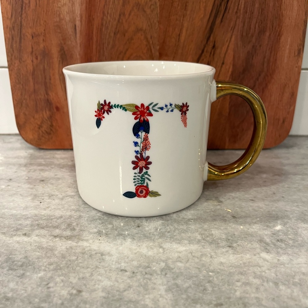 Floral Monogram Mug with Gold Handle